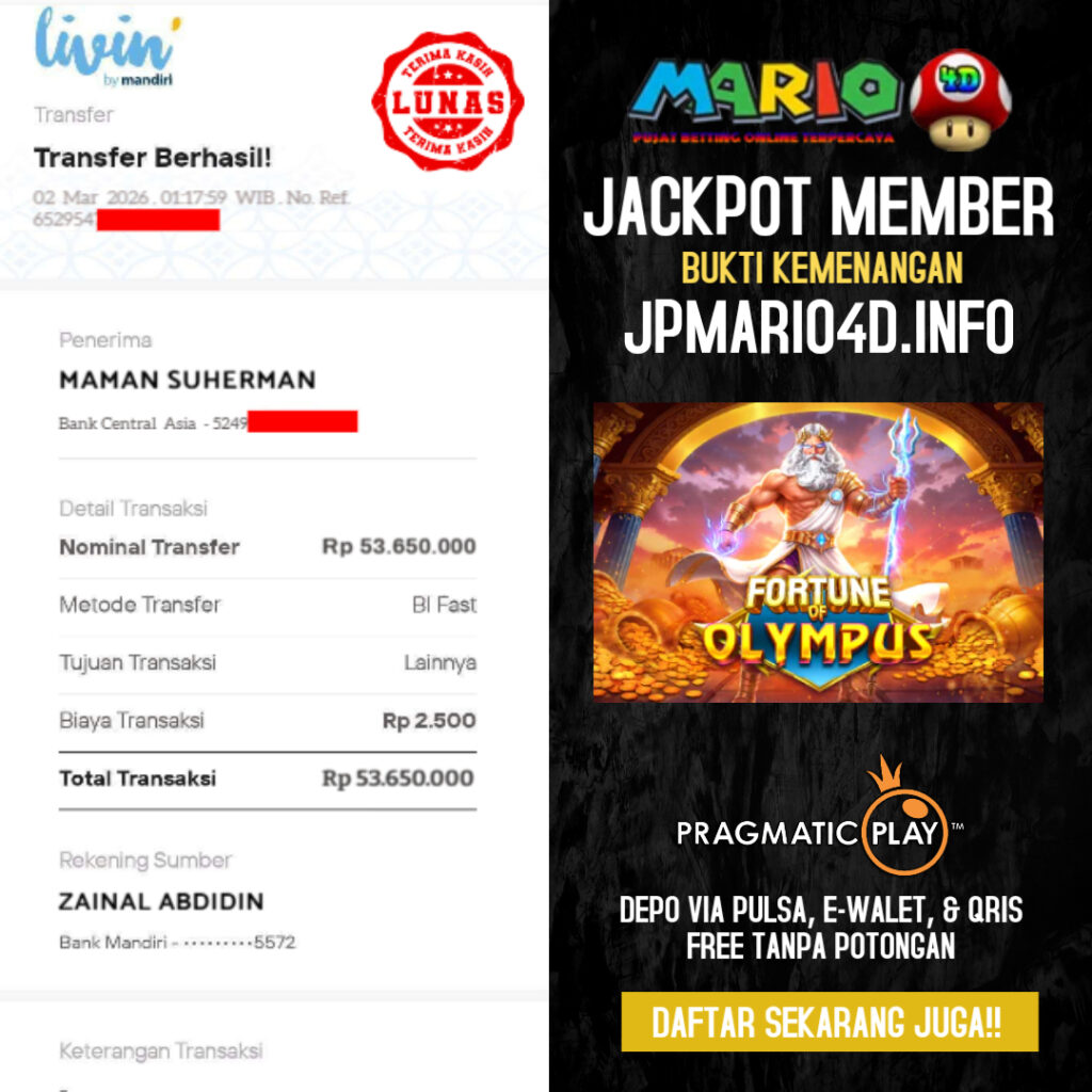BUKTI JACKPOT MEMBER MARIO4D 02 MARET 2026