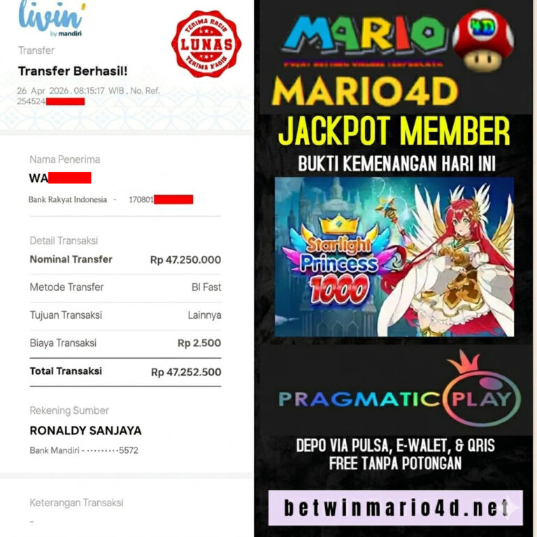 BUKTI JACKPOT MEMBER MARIO4D 26 APRIL 2026