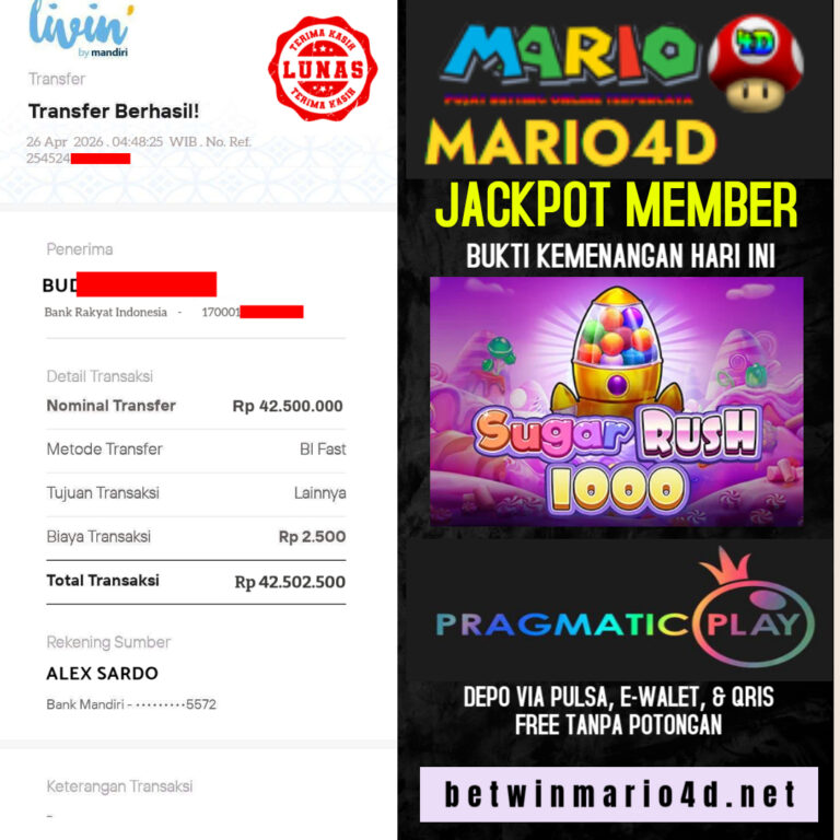 BUKTI JACKPOT MEMBER MARIO4D 26 APRIL 2026