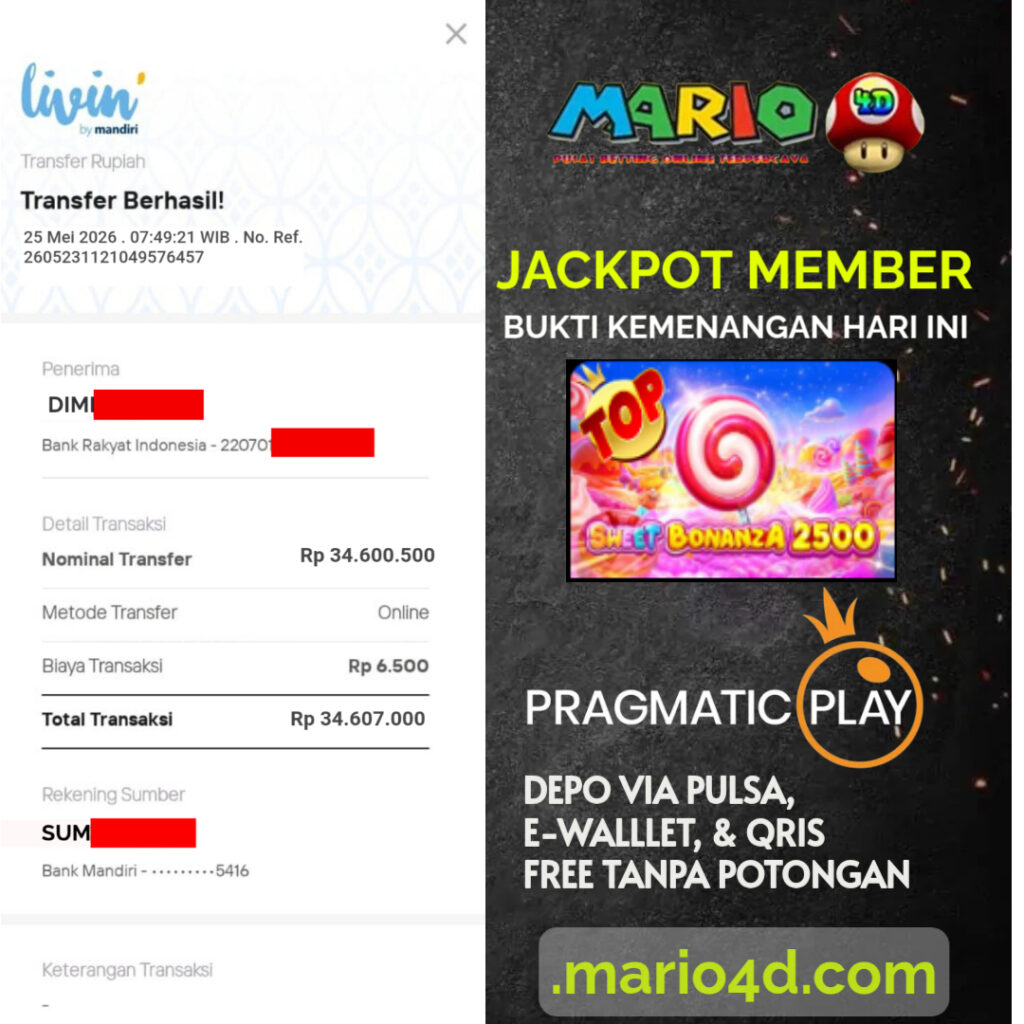 BUKTI JACKPOT MEMBER MARIO4D 25 MEI 2026