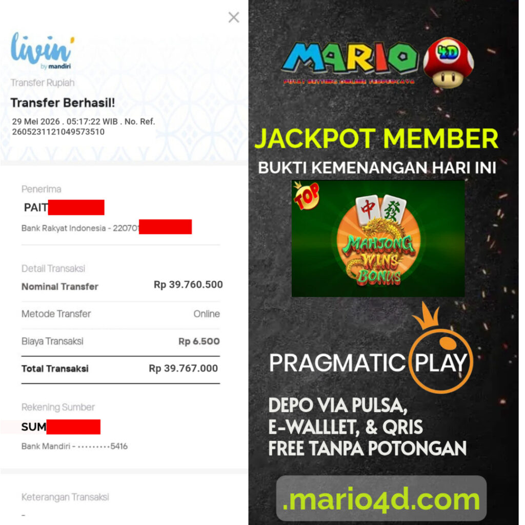 BUKTI JACKPOT MEMBER MARIO4D 29 MEI 2026