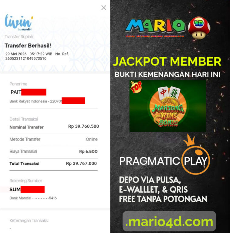 BUKTI JACKPOT MEMBER MARIO4D 29 MEI 2026